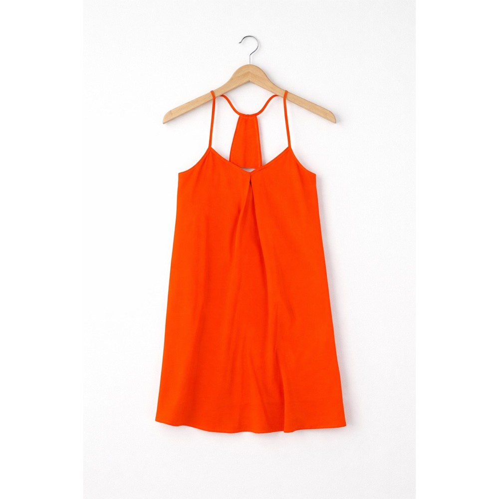 Tinley Road Orange Mini Dress Womens M Racerback Pockets Beach Tropical Flowy